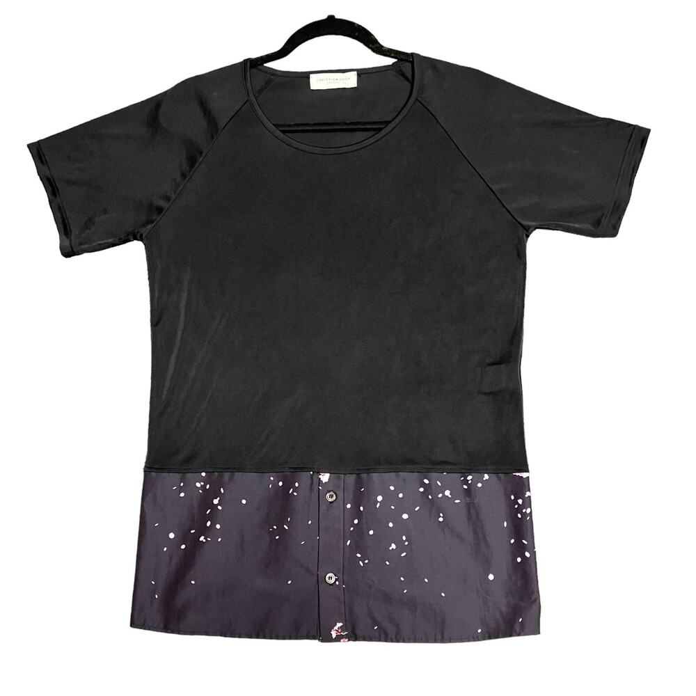 Christian Dada Womens Black Silk Blend Cherry Blossom Trim Top Size 46